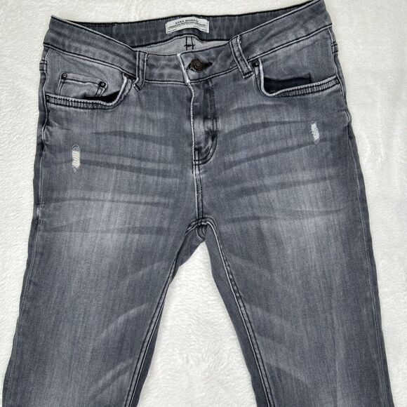 Zara Super Skinny Jeans Low Rise Size 4 Gray Distressed Premium Denim Collection - Picture 3 of 12